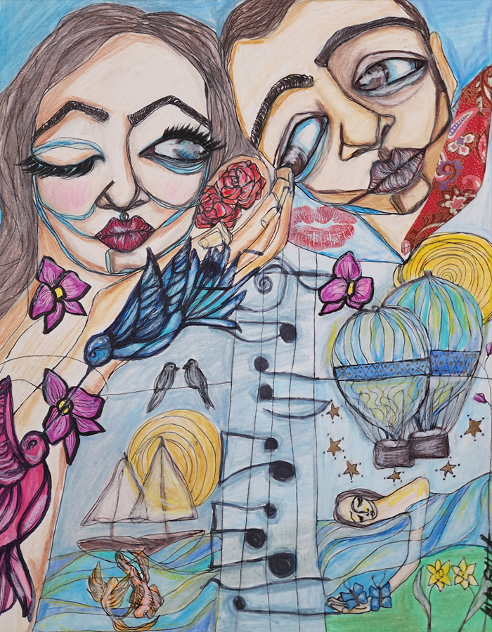 A Kiss to Build a Dream on - Mixed Media Artwork by April Mansilla.
